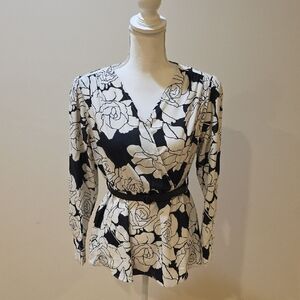 Floral Black and White Women's Top